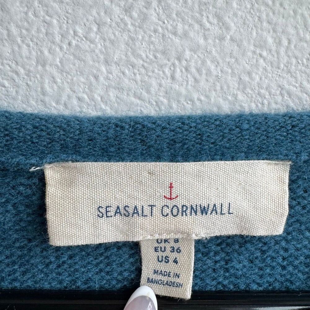 Seasalt Cornwall Fruity Jumper II Teal Blue Merino Wool Knit Sweater US 4 UK 8 - Picture 5 of 9